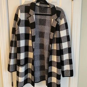 Talbots Black & White Buffalo Check Structured Cardigan - Size M